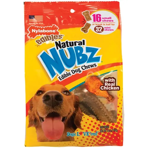 Nylabone NEN201M16W Natural Nubz Chicken Small Dog Treats - pack of 16