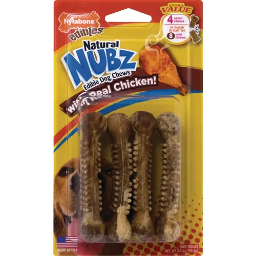 Nylabone NEN201VP4W Natural Nubz Chicken Small Dog Treats - pack of 4