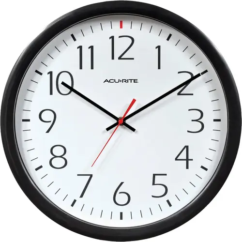 AcuRite 46027 Set & Forget Office Wall Clock Frame: Black/Face: White