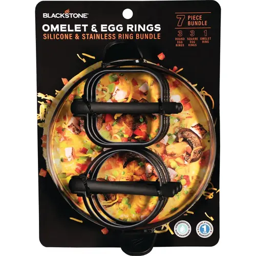 Blackstone 5515 Silicone Egg Ring and Stainless Omelet Ring 7-Piece Tool Set