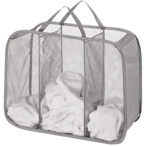 Gray Pop and Fold 3-Bin Laundry Sorter Hamper