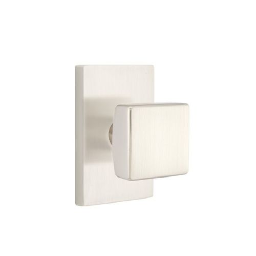 Square Knob Privacy with Modern Rectangular Rose and CF Mechanism Satin Nickel Finish