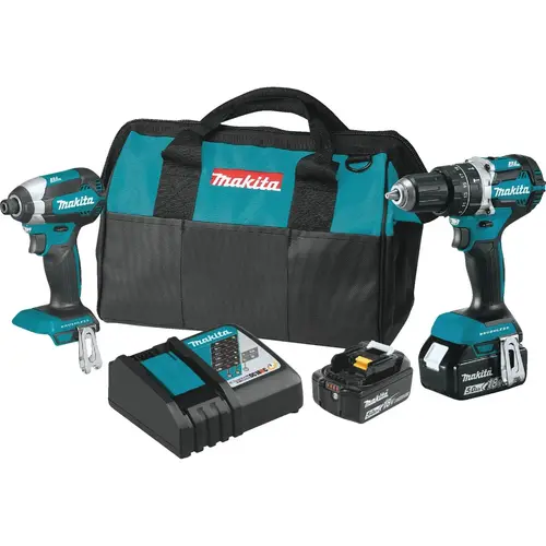 2-Tool 18 Volt LXT Lithium-Ion Brushless Compact Hammer Drill/Driver & Impact Driver Cordless Tool Combo Kit