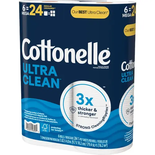 COTTONELLE 55699 Ultra Clean Strong Toilet Paper (6-Mega Rolls) White