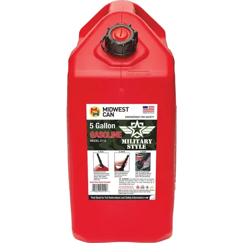 Midwest Can 5110 5 Gal. Plastic Military Gasoline Can Red