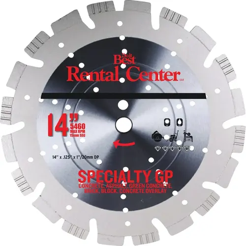 VIRGINIA ABRASIVES CORP 425-08871 14 In. Alternating Turbo & Wedge Segments Dry/Wet Premium Diamond Blade