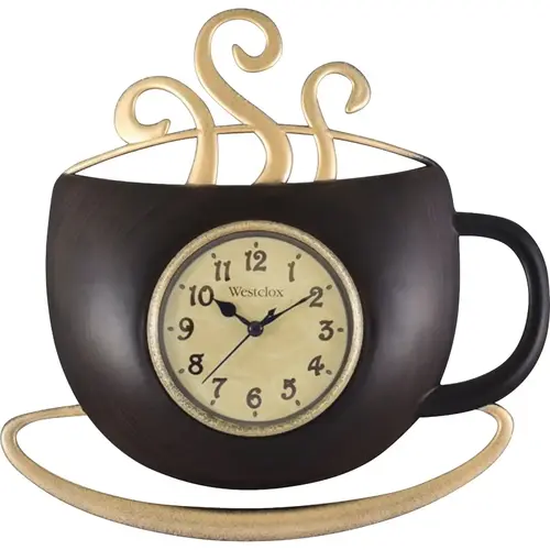 Westclox 32231 12.5 In. Coffee Cup Wall Clock Frame: Brown/Face: Cream