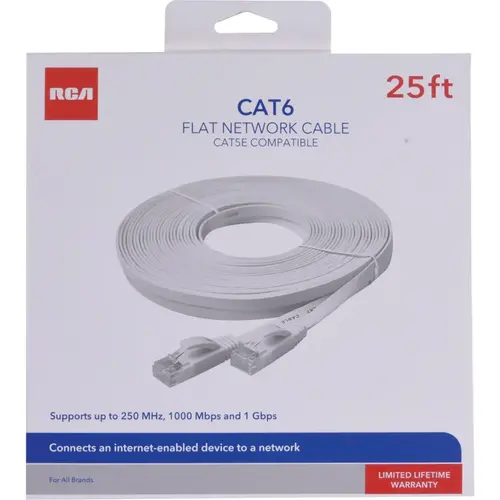 RCA TPH725FEV 25 Ft. CAT-6 White Flat Network Cable