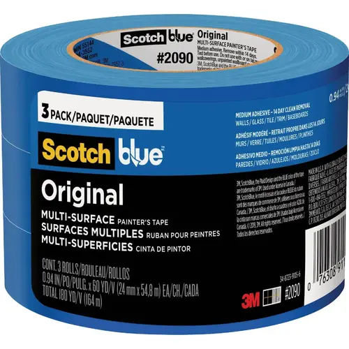 SCOTCHBLUE 2090-24EC3 0.94 In. x 60 Yd. Original Painter's Tape (3 Roll) Blue
