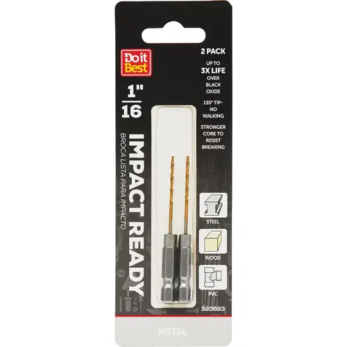 1/16 In. Impact Ready Titanium Hex Shank Drill Bit - pack of 2
