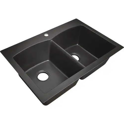 CMI 132-6458 Compass Manufacturing Double Bowl 33 In. x 22 In. x 9 In. Black Granite/Composite Dual Mount Single Hole Kitchen Sink