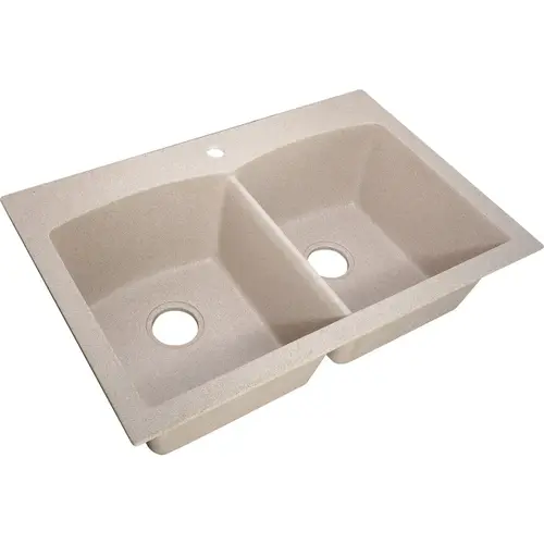 CMI 132-6459 Compass Manufacturing Double Bowl 33 In. x 22 In. x 9 In. Sand Granite/Composite Dual Mount Single Hole Kitchen Sink