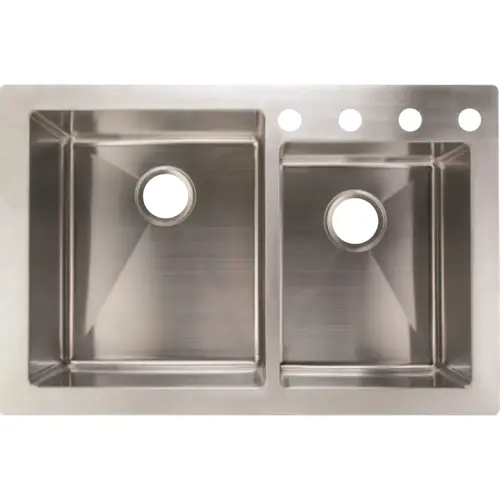 CMI 442-6147 Compass Manufacturing 33 In. x 22 In. x 9 In./7 In. 60/40 Double Bowl Dual Mount Offset Kitchen Farm Sink Stainless