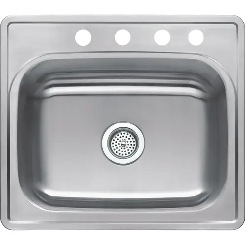 CMI 003-525 Compass Manufacturing Single Bowl 25 In. x 22 In. x 6 In. Stainless Steel 4-Hole 23 Ga. Top Mount Kitchen Sink