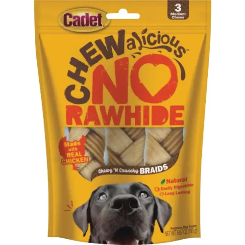Cadet C70597 Chewalicious Chewy 'N Crunchy Medium Chicken Braid Dog Treat (3-Count)