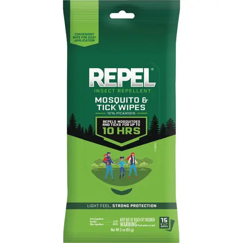 Repel HG-94278 Insect Repellent Towelettes For Mosquitoes/Ticks 15 ct