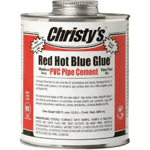 Christy's 505202 32 Oz. Low VOC Red Hot Blue Glue PVC Cement