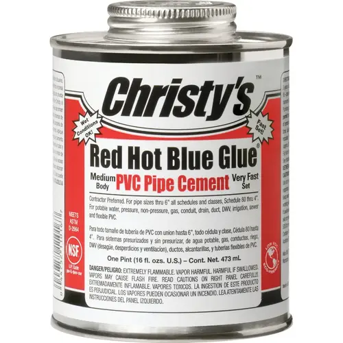 Christy's 505198 16 Oz. Low VOC Red Hot Blue Glue PVC Cement