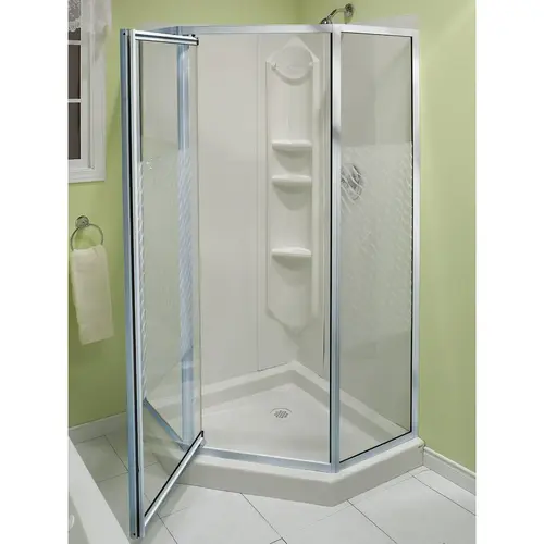 MAAX 101694-000-129-107 Himalaya 38 In. L x 38 In. D x 74 In. H Center Drain Corner Shower Kit in White with Pivot Door in Chrome