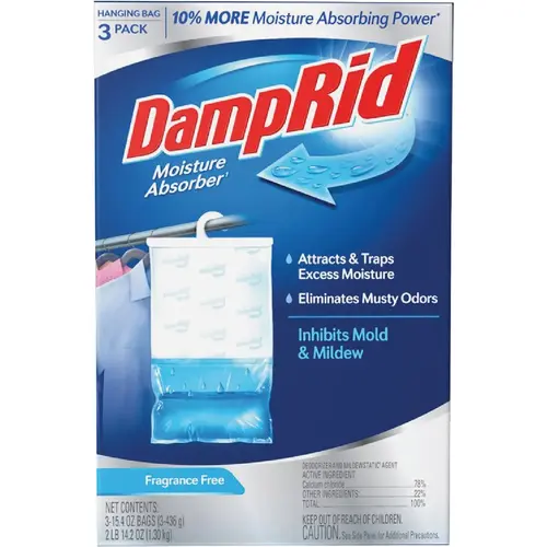 DampRid FG83FFESB 15.4 Oz. Fragrance Free Hanging Moisture Absorber - EPA Registered - pack of 3