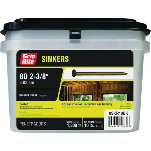 Grip-Rite 8SKR10BK 8d x 2-3/8 In. Coated Sinker Framing Nails (1300 Ct., 10 Lb.)