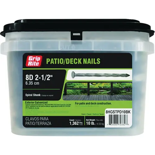 Grip-Rite 8HGSTPD10BK 8d x 2-1/2 In. Hot Galvanized St Patio/Deck Nail, 10 Lb.