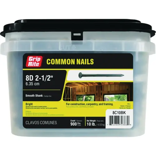 Grip-Rite 8C10BK 8d x 2-1/2 In. Bright Common Nails (900 Ct., 10 Lb.)