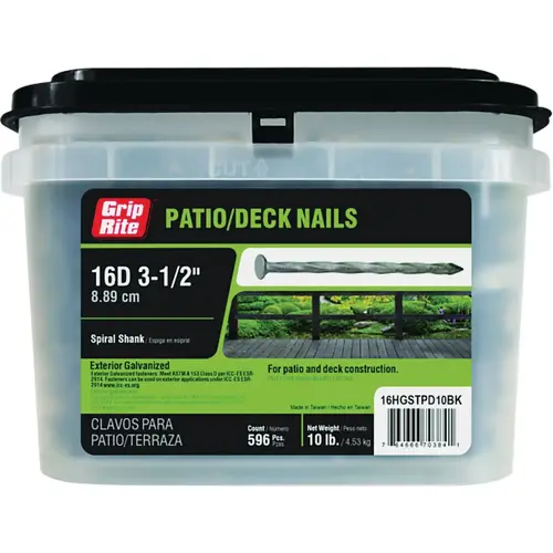 Grip-Rite 16HGSTPD10BK 16d x 3-1/2 In. Hot Galvanized St Patio/Deck Nail, 10 Lb.
