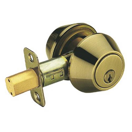 Home Series HD Single Cylinder Deadbolt With Round Rosette Keyed Entry Antique Brass