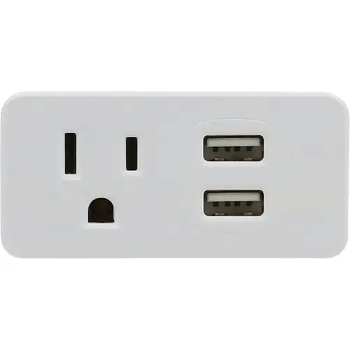 Prime PBU0012 Wire & Cable White 15A 1-Outlet Wall Tap With 2 USB-A