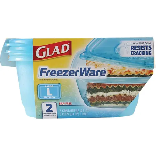 GLAD BBG15451 Freezerware 64 Oz. Blue Rectangle Container - pack of 2