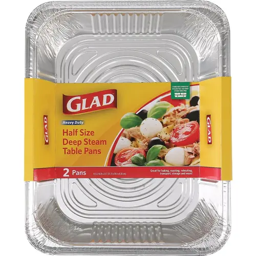 GLAD BBP19935 Half Size Deep Steam Table Pan (2-Count) Silver