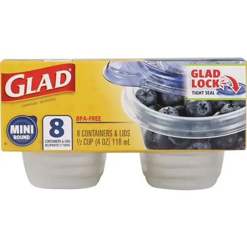 GLAD BBG11038 Container, 4 oz, Plastic, Clear, 3.4 in Dia, 3 in H