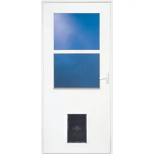 LARSON 37079032 Life-Core DuraTech 36 In. W x 81 In. H x 1 In. Thick White Self-Storing Storm Door with Pet Door