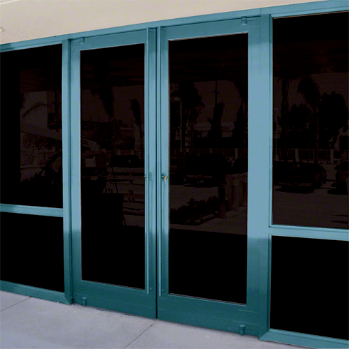 Automatic Balancer Painted Aluminum Medium Stile Door for 1" Glazing; 3-11/32" Top Rail; 9-1/2" Bottom Rail; Concealed Hinge Tube Double Doors; With Lock