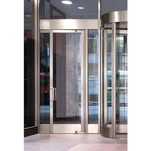 Balancer Satin Anodized Aluminum Medium Stile for 1/2" Glazing; Satin Anodized 3.34375" Top Rail; 9.5 Bottom Rail; Concealed Hinge Tube; RHR Door Blank Door/No Lock