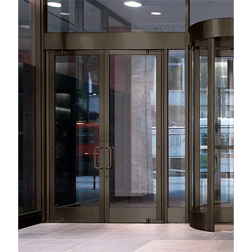 Balancer Dark Bronze Aluminum Medium Stile Door for 1" Glazing; 3-11/32" Top Rail; 9-1/2" Bottom Rail; Concealed Hinge Tube Double Doors with Lock