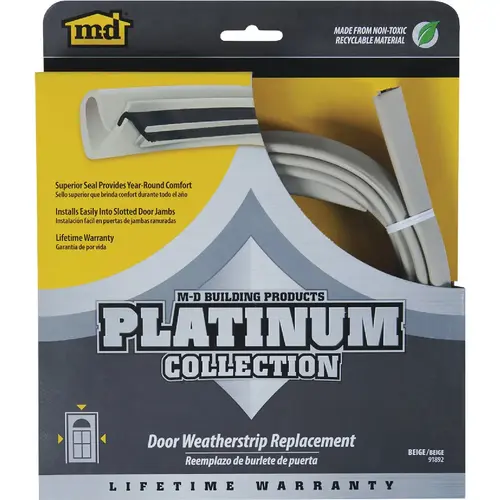 M-D 91892 Building Products 84 In. Premium Rubber PLATINUM Top and Sides Door Seal for Doors with Kerf/Channel, Beige