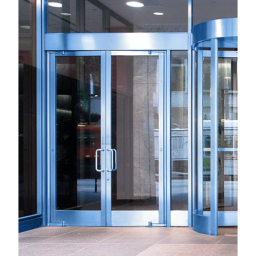 Premium Formed Satin Anodized Aluminum Wide Stile Door for 1" Glazing; 5-1/2" Top Rail; 9-1/2" Bottom Rail; Concealed Hinge Tube Double Doors with Lock