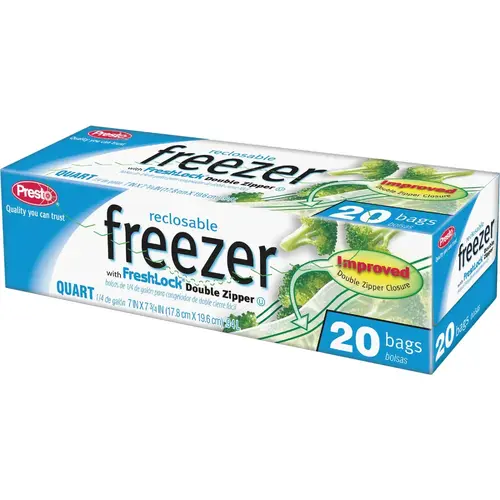 Presto C003710S 1 Qt. Reclosable Double Zipper Freezer Bag (20 Count)