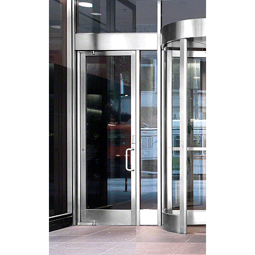 Balancer Satin Anodized Aluminum Medium Stile Door for 1/2" Glazing; 3-11/32" Top Rail; 9-1/2" Bottom Rail; Concealed Hinge Tube LHR; With Panic