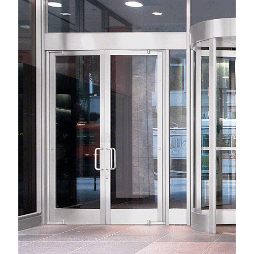 Balancer Satin Anodized Aluminum Medium Stile Door for 1" Glazing; 3-11/32" Top Rail; 9-1/2" Bottom Rail; Exposed Hinge Tube Double Doors with Lock
