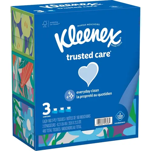 KLEENEX 54303-XCP12 Trusted Care 160 Count 2-Ply White Facial Tissue - pack of 36