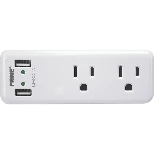 Prime PBUSB242-A Wire & Cable 2 Power & 2 USB White Space Saving USB Wall Charger