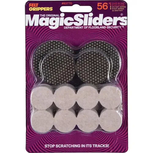 Magic Sliders 63770 Felt and Gripper Furniture Pad Assortment - pack of 56