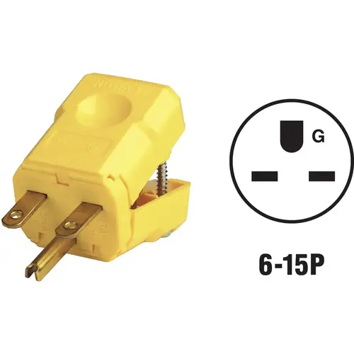 15A 250V 3-Wire 2-Pole Python Cord Plug Yellow
