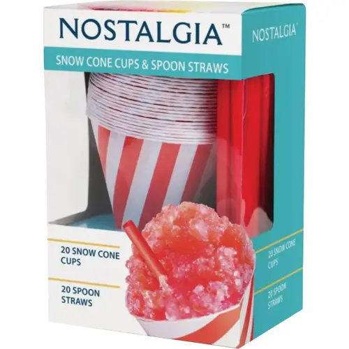 Nostalgia SCSTRAWCUP20 Snow Cone Cups and Straws (20-Count)