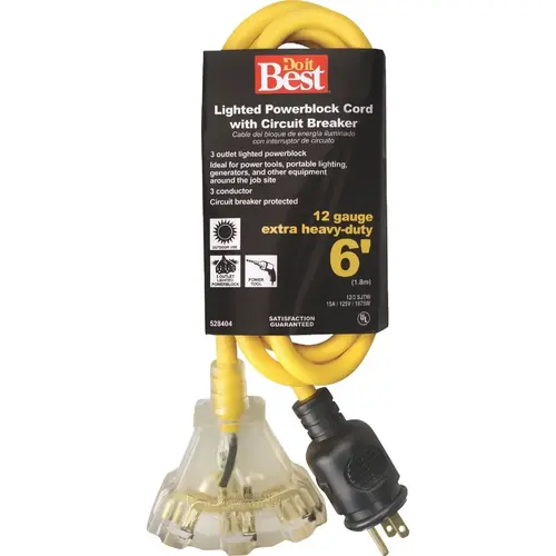 6 Ft. 12/3 Circuit Breaker Protected Extension Cord Yellow