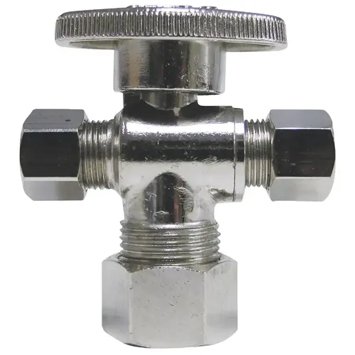 5/8 In. OD x 3/8 In. C x 1/4 In. C Chrome Plated Brass Dual Outlet Stop