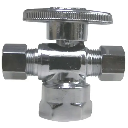 1/2 In. FIP x 3/8 In. C x 3/8 In. C Chrome Plated Brass Dual Outlet Stop